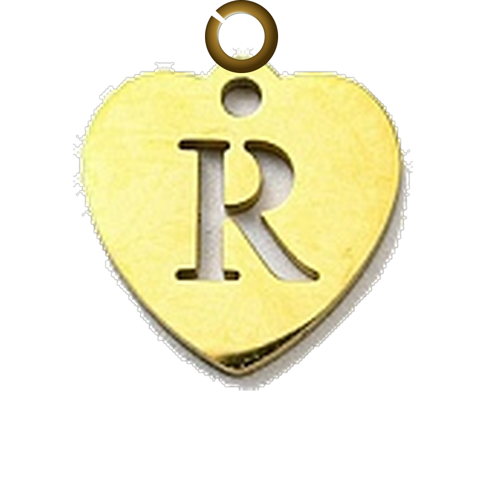 Stamped Heart Letter Charm - R charm with jump ring