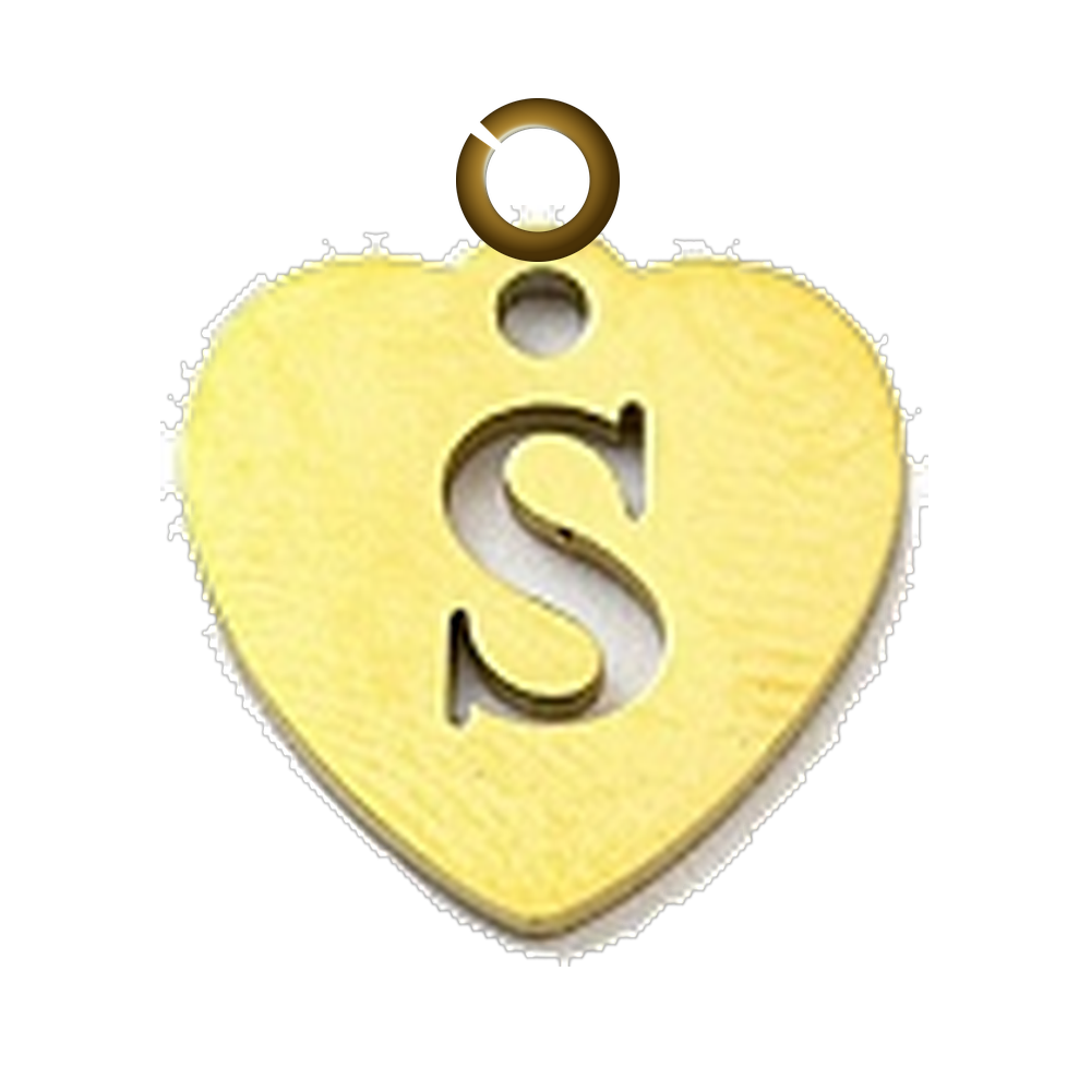 Stamped Heart Letter Charm - S charm with jump ring