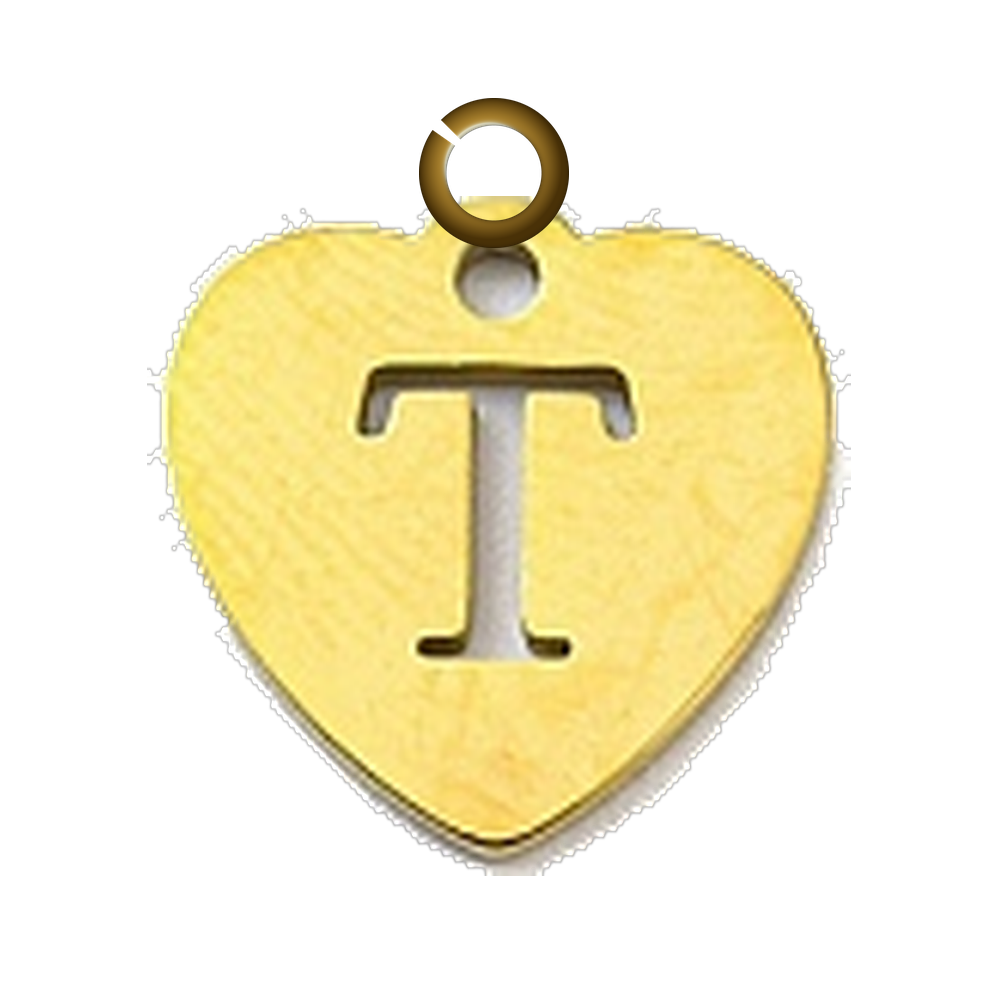 Stamped Heart Letter Charm - T charm with jump ring