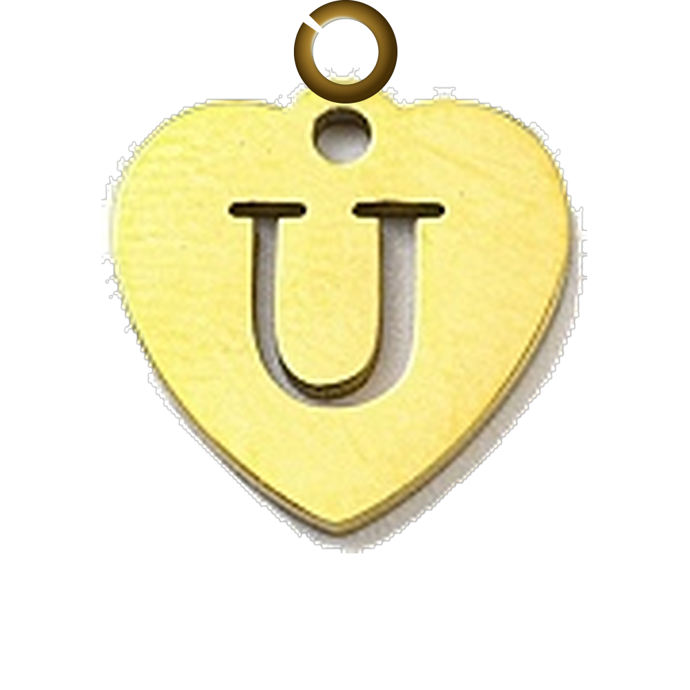 Stamped Heart Letter Charm - U charm with jump ring
