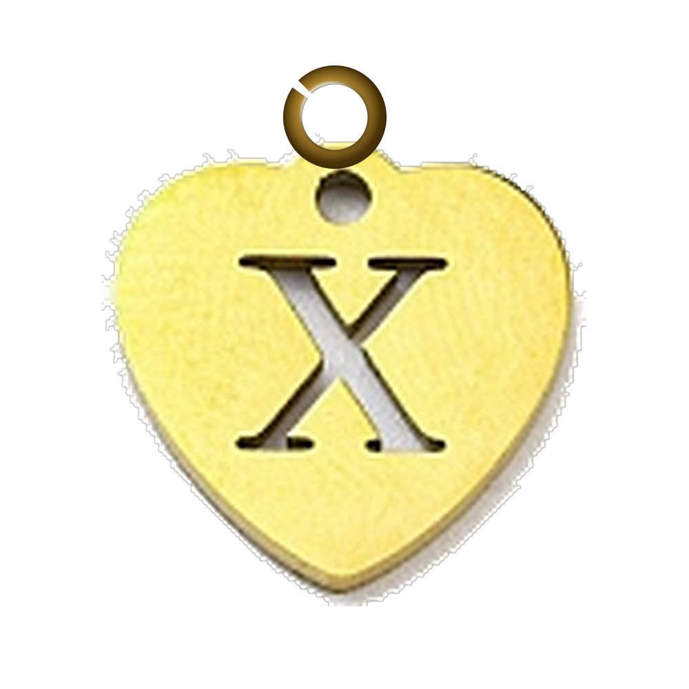 Stamped Heart Letter Charm - X charm with jump ring