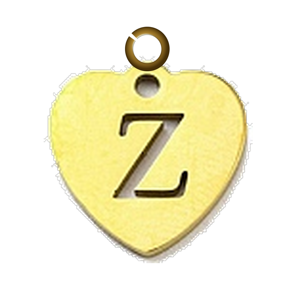 Stamped Heart Letter Charm - Z charm with jump ring