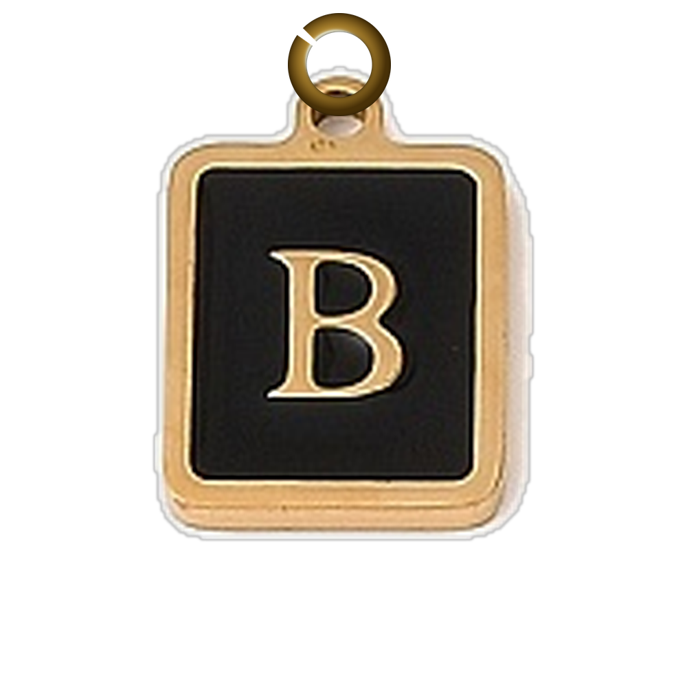 Black Enamel Letter Charm - B charm with jump ring