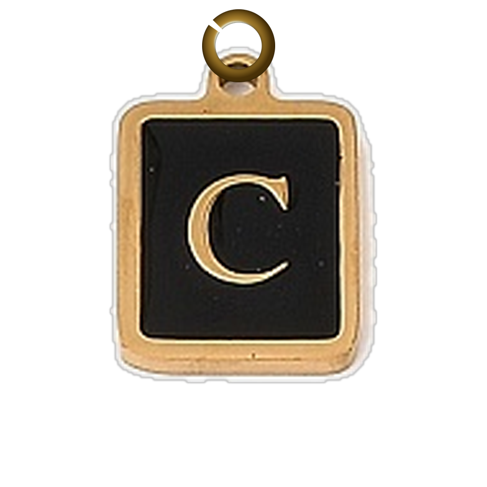 Black Enamel Letter Charm - C charm with jump ring