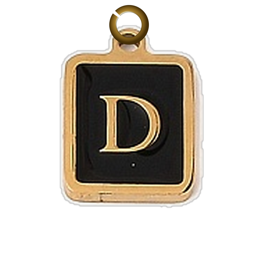 Black Enamel Letter Charm - D charm with jump ring