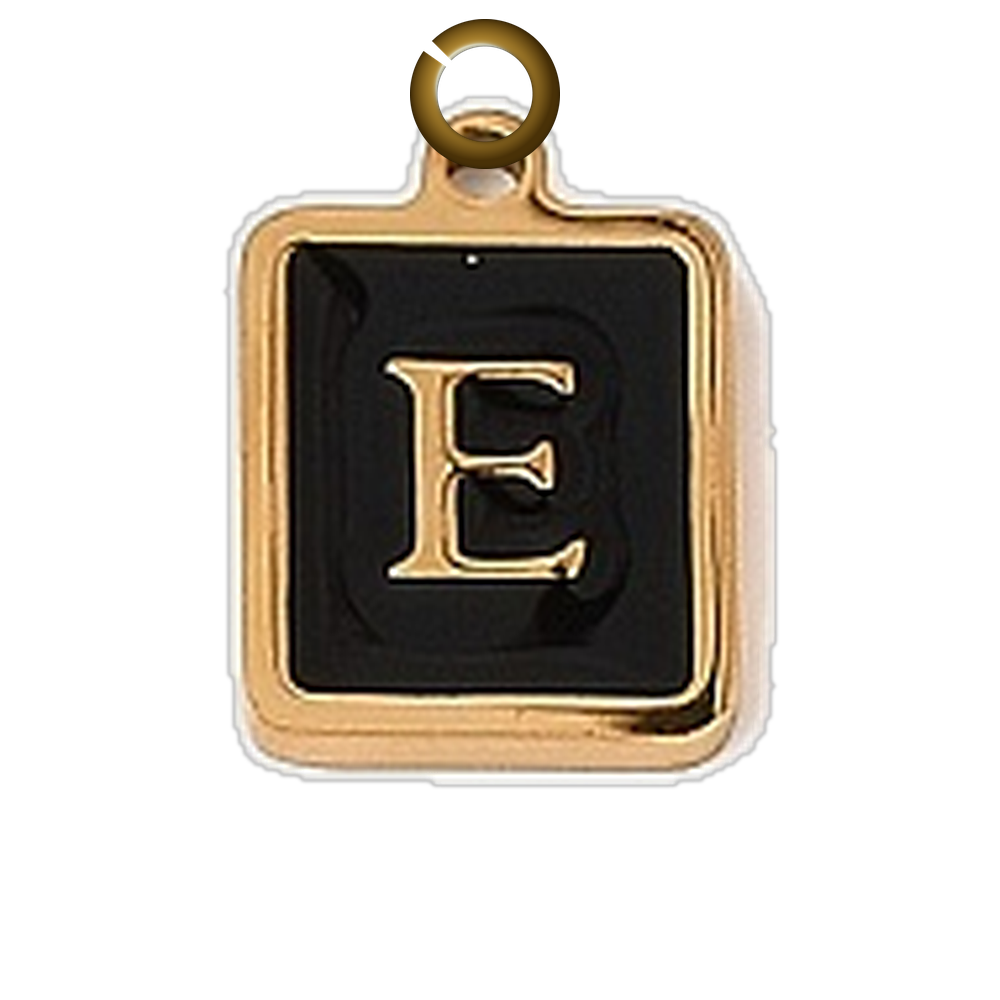 Black Enamel Letter Charm - E charm with jump ring