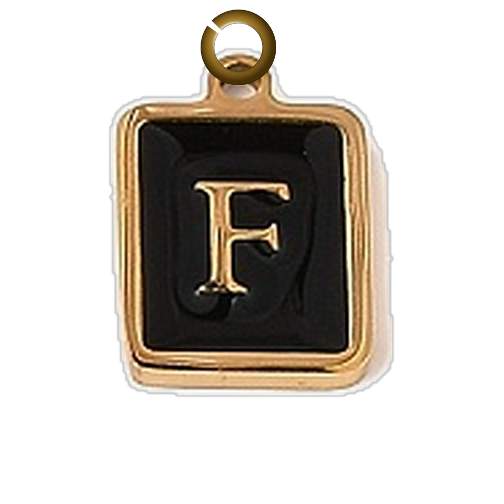 Black Enamel Letter Charm - F charm with jump ring