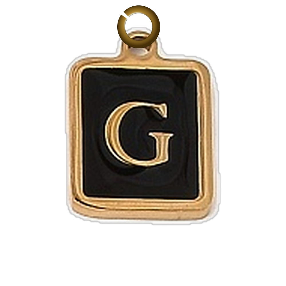 Black Enamel Letter Charm - G charm with jump ring