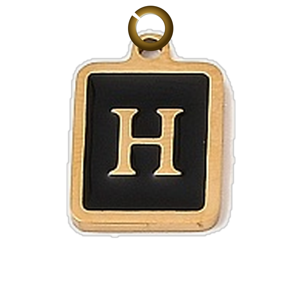 Black Enamel Letter Charm - H charm with jump ring