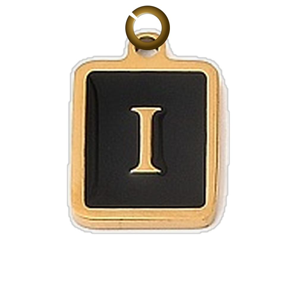 Black Enamel Letter Charm - I charm with jump ring