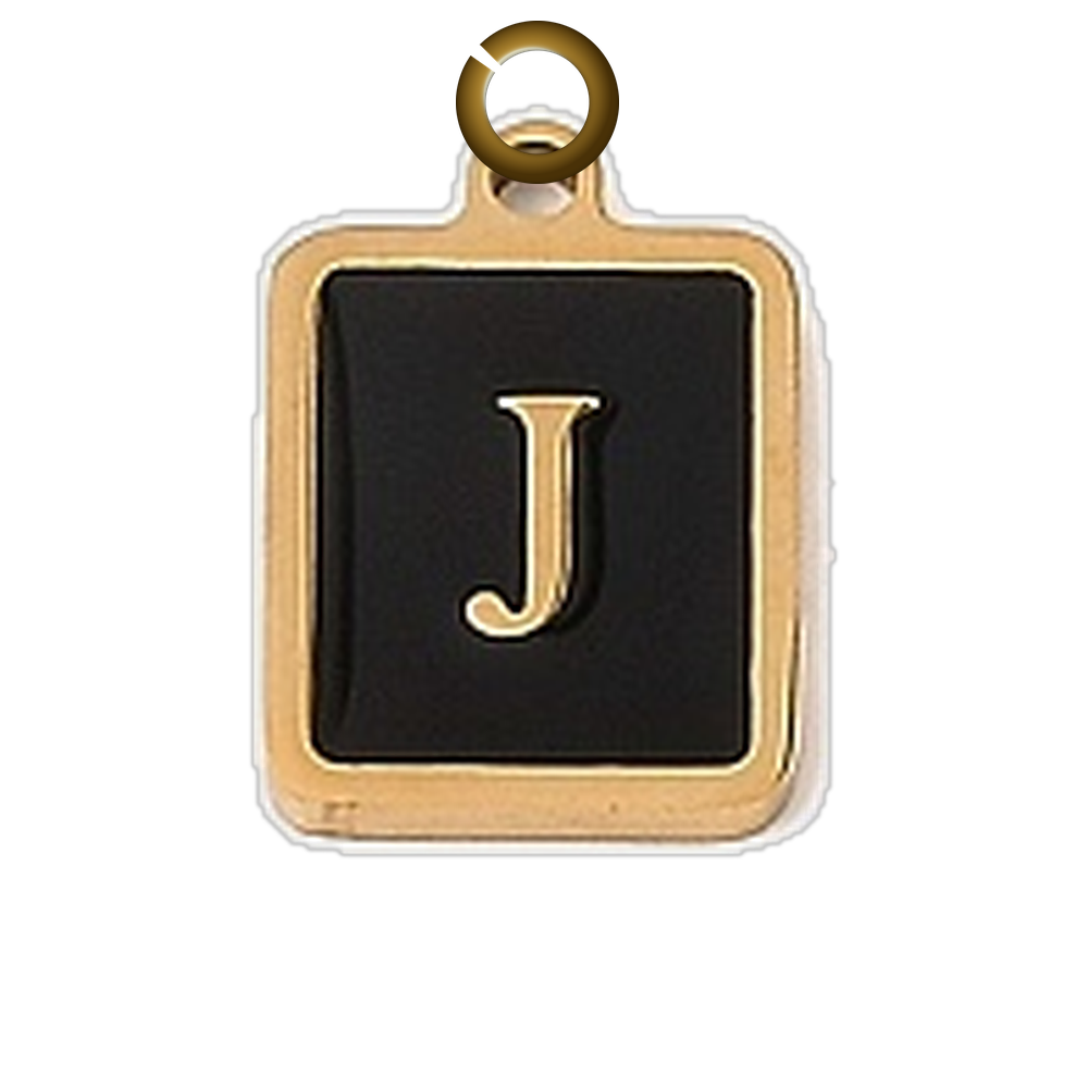 Black Enamel Letter Charm - J charm with jump ring