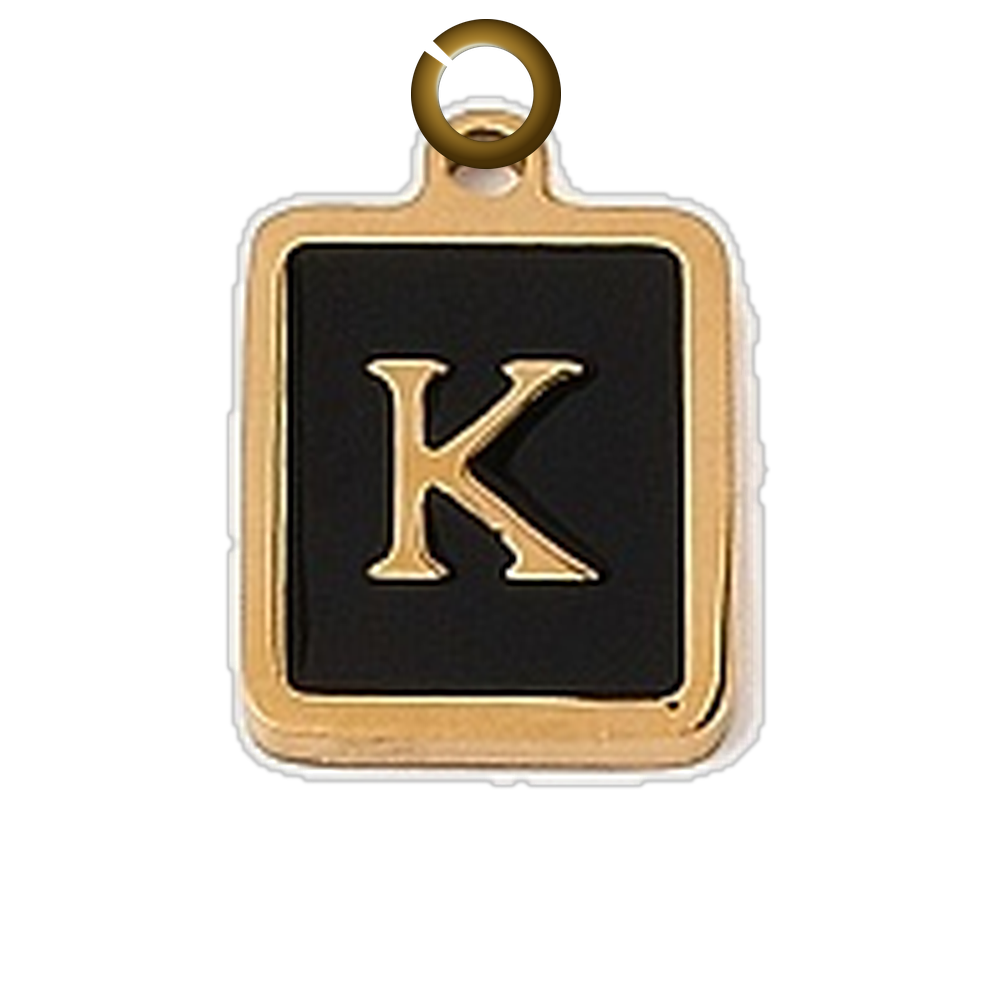 Black Enamel Letter Charm - K charm with jump ring