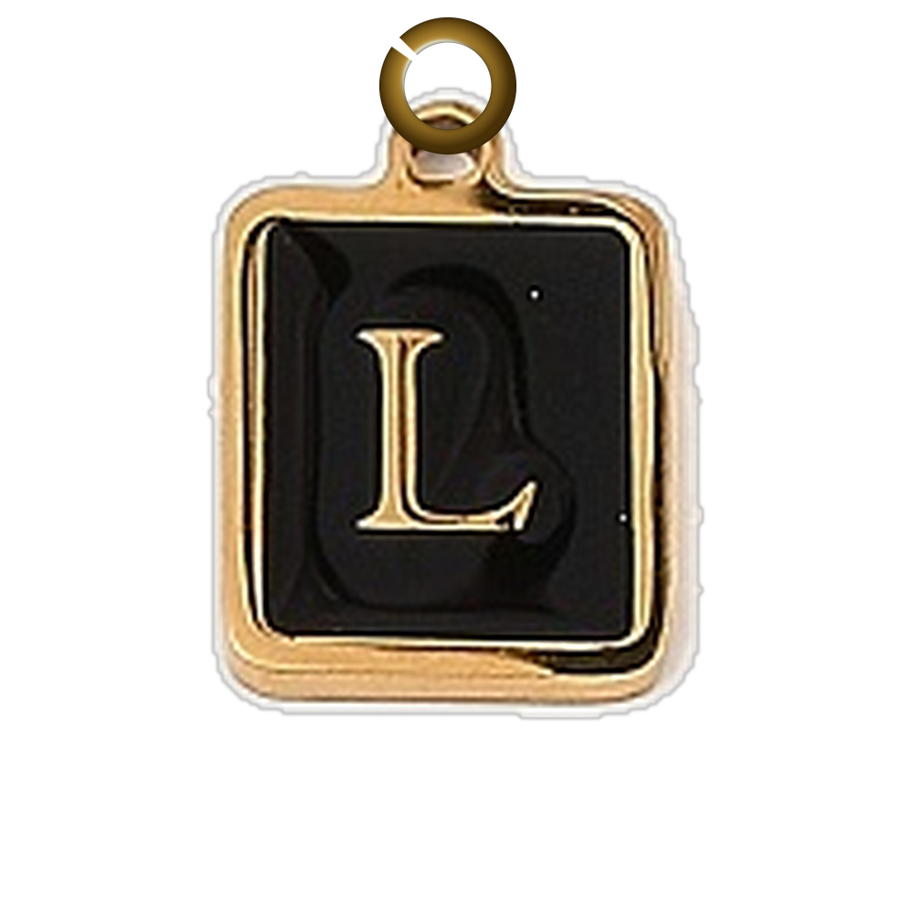 Black Enamel Letter Charm - L charm with jump ring