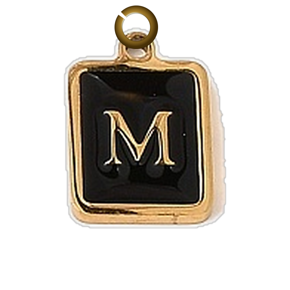 Black Enamel Letter Charm - M charm with jump ring