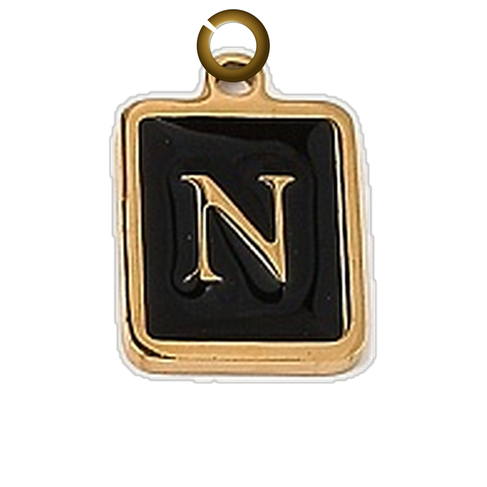 Black Enamel Letter Charm - N charm with jump ring