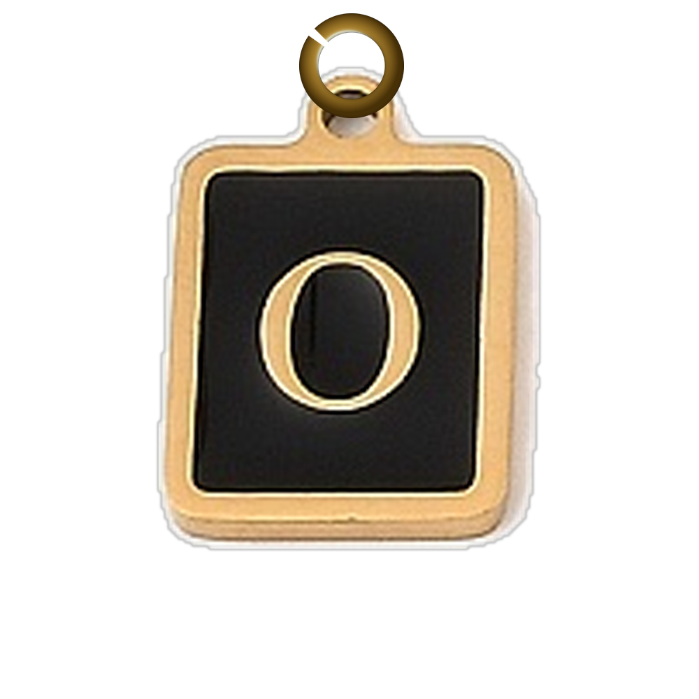 Black Enamel Letter Charm - O charm with jump ring