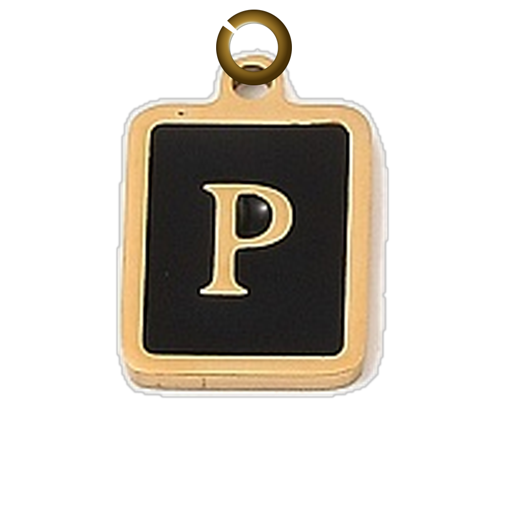 Black Enamel Letter Charm - P charm with jump ring