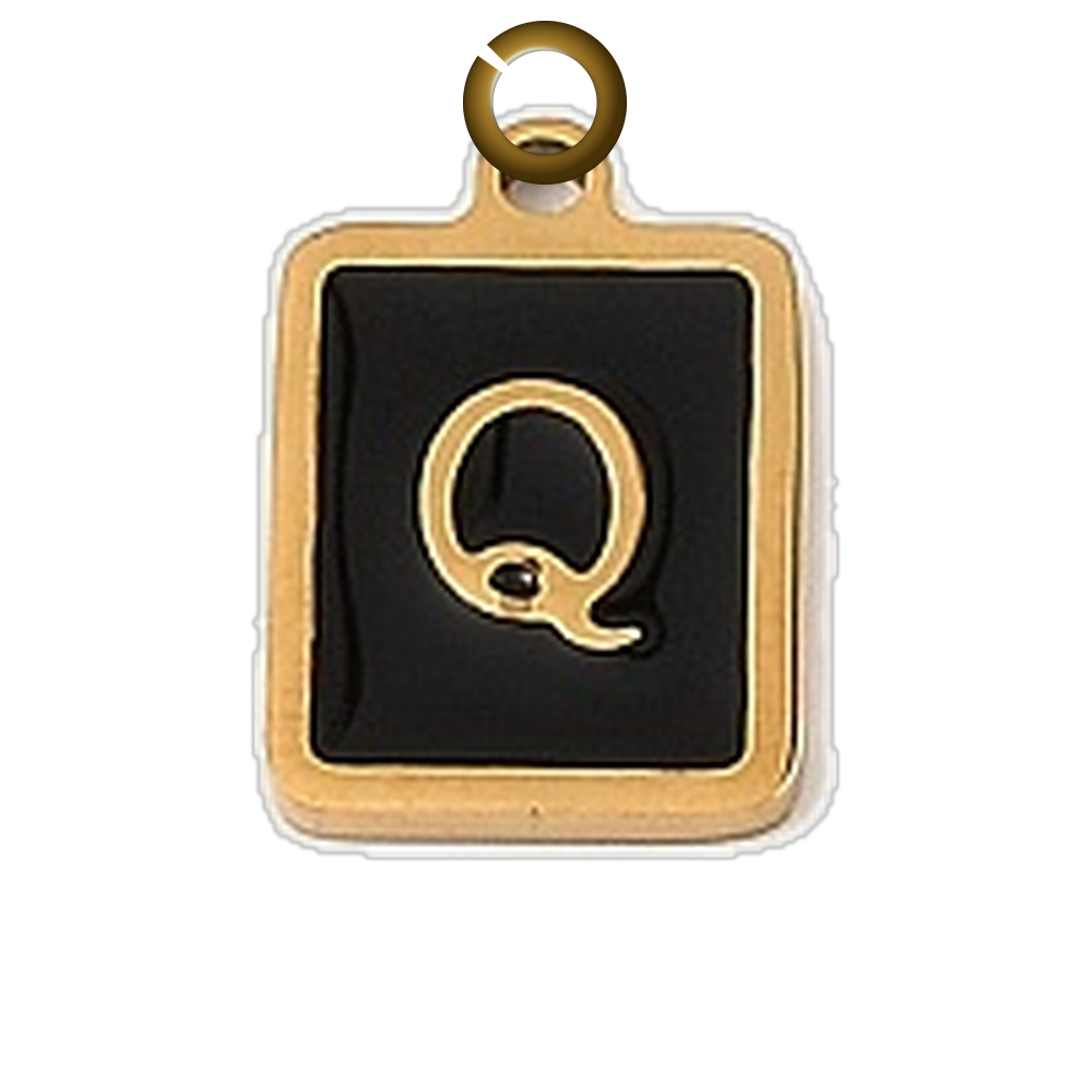Black Enamel Letter Charm - Q charm with jump ring