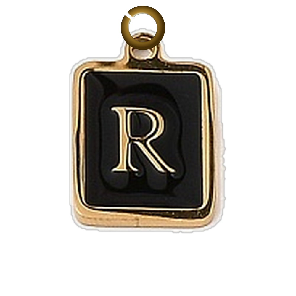 Black Enamel Letter Charm - R charm with jump ring