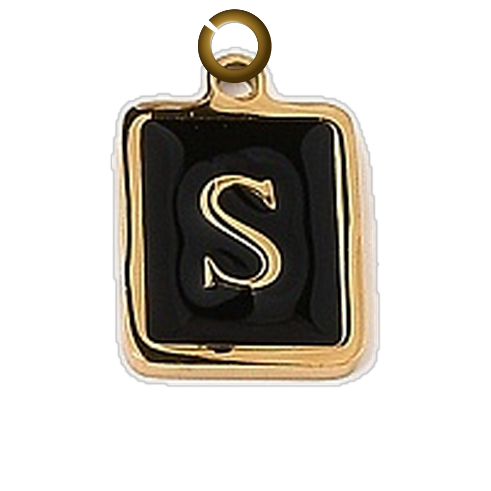 Black Enamel Letter Charm - S charm with jump ring