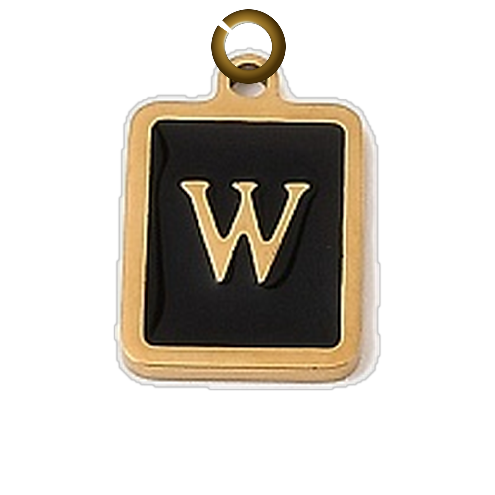 Black Enamel Letter Charm - W charm with jump ring