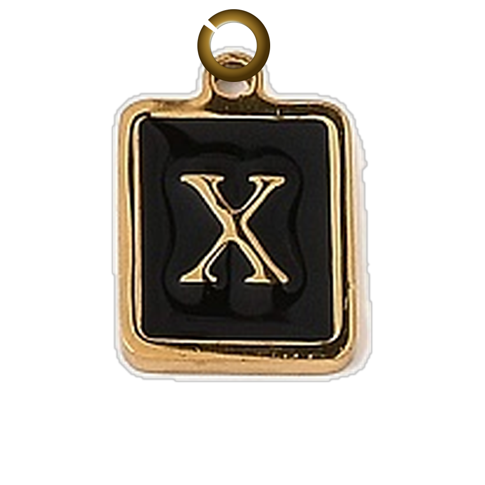 Black Enamel Letter Charm - X charm with jump ring