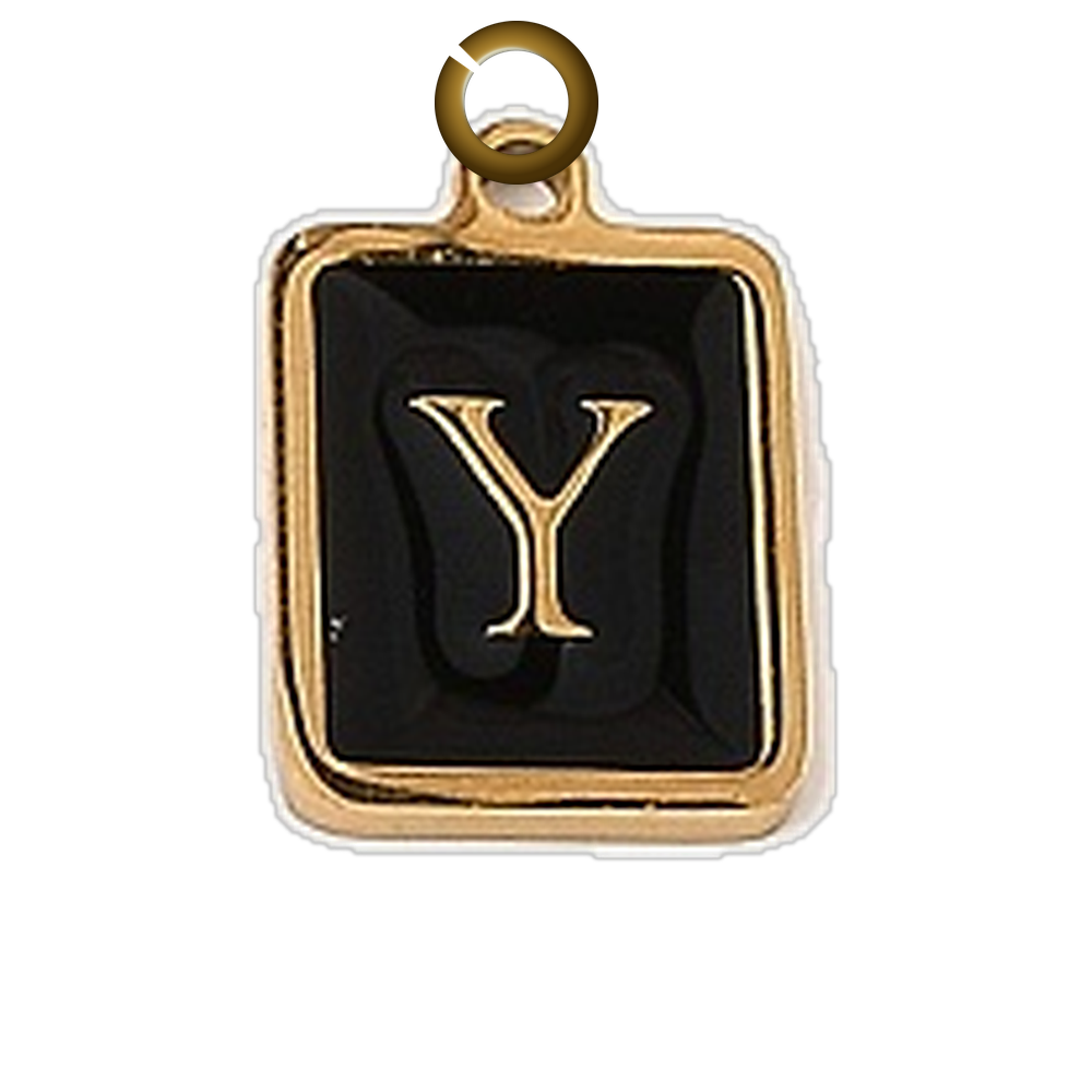 Black Enamel Letter Charm - Y charm with jump ring