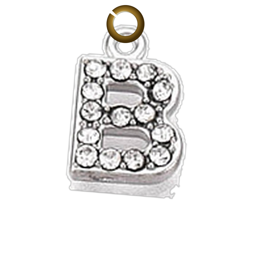 Rhinestone Letter Charm - B charm with jump ring