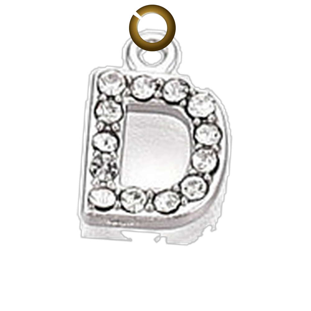 Rhinestone Letter Charm - D charm with jump ring