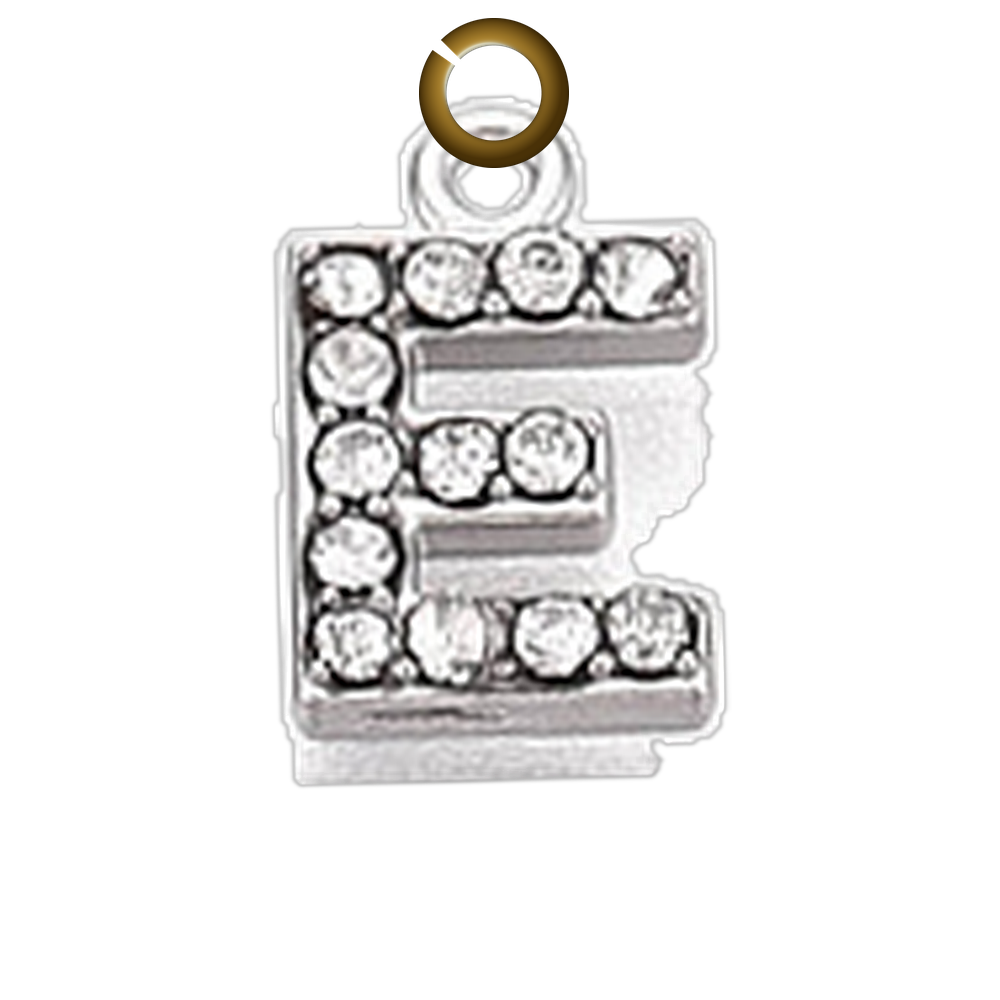 Rhinestone Letter Charm - E charm with jump ring