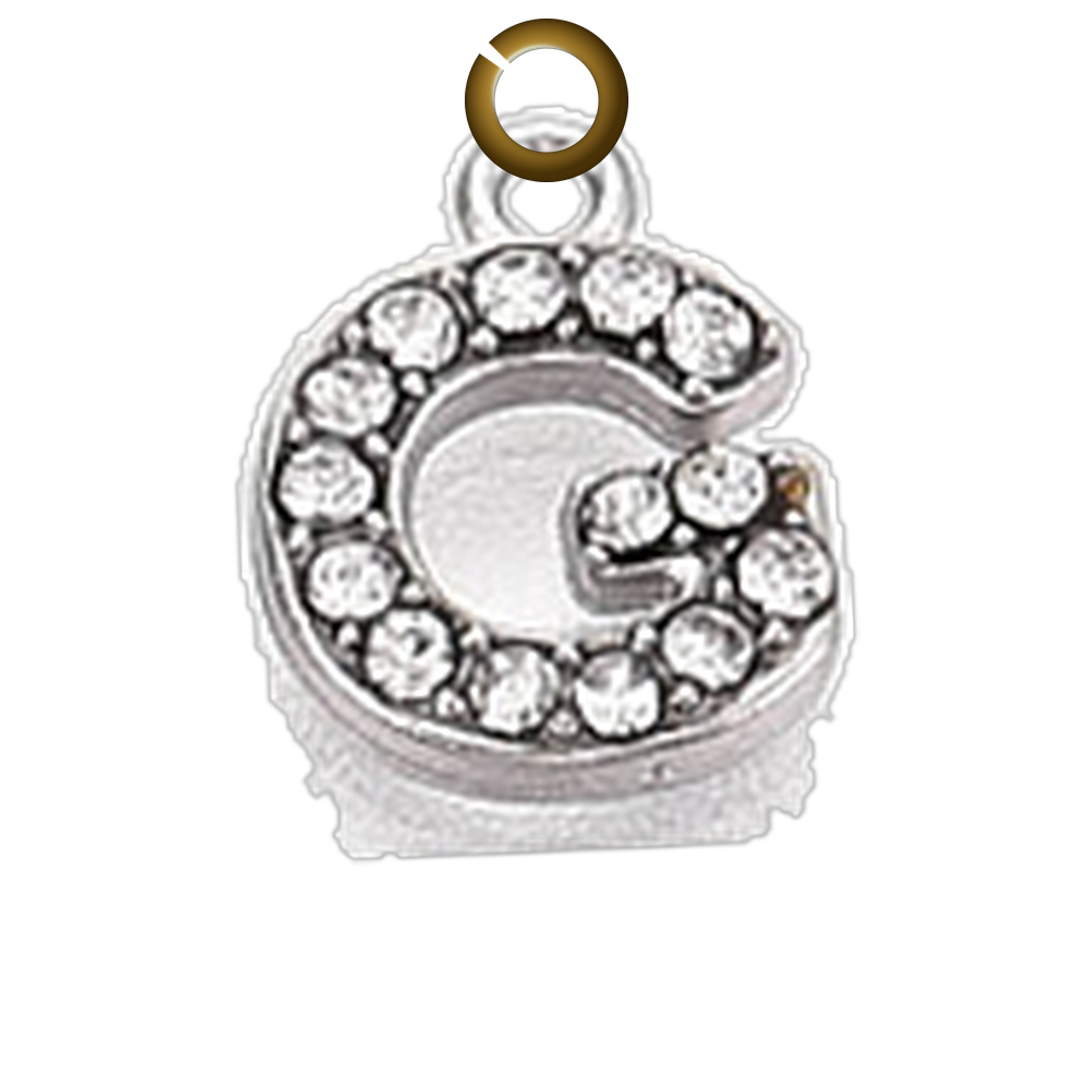 Rhinestone Letter Charm - G charm with jump ring