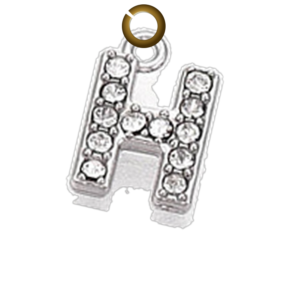 Rhinestone Letter Charm - H charm with jump ring