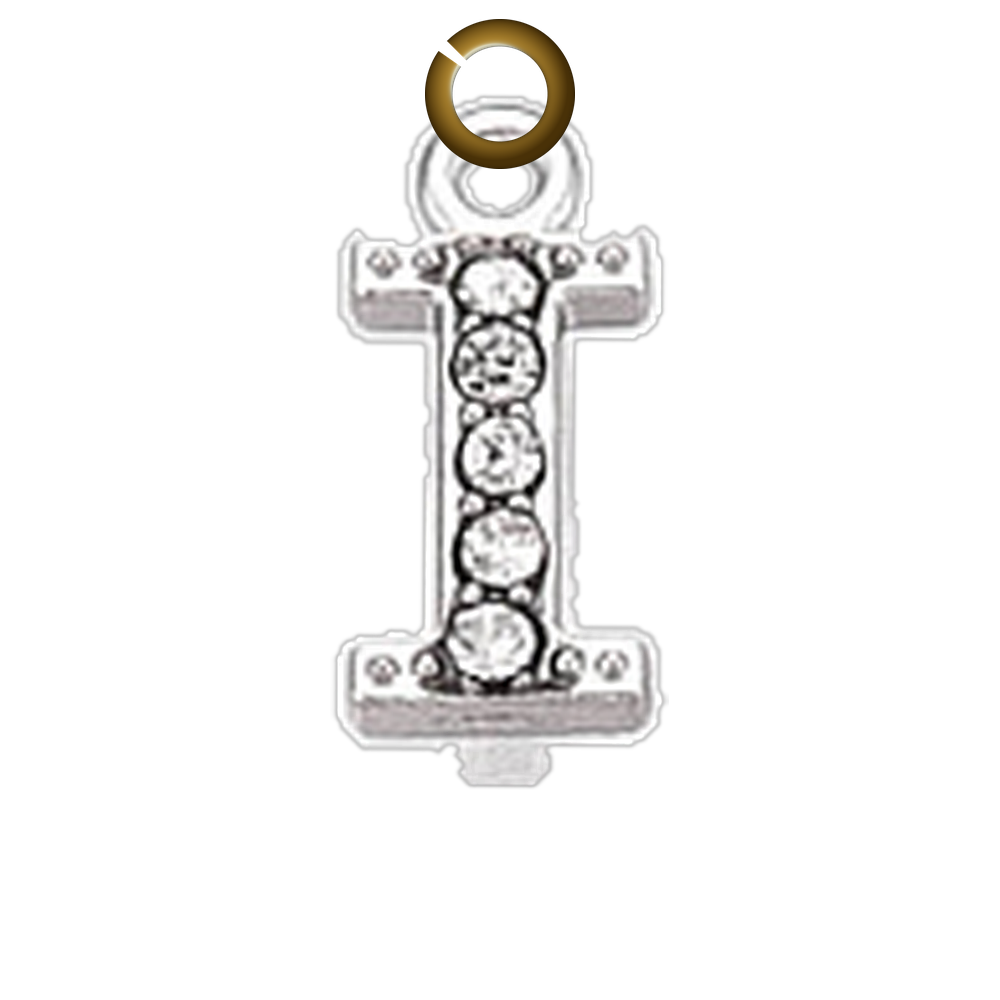 Rhinestone Letter Charm - I charm with jump ring