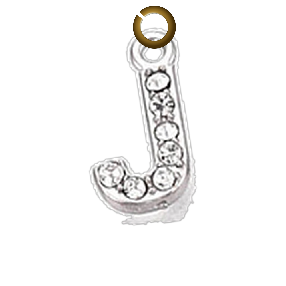 Rhinestone Letter Charm - J charm with jump ring