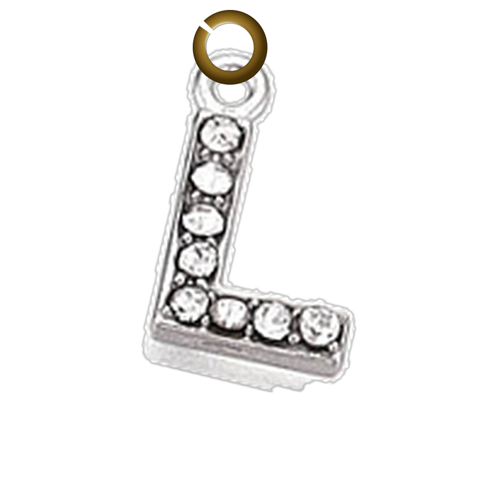 Rhinestone Letter Charm - L charm with jump ring