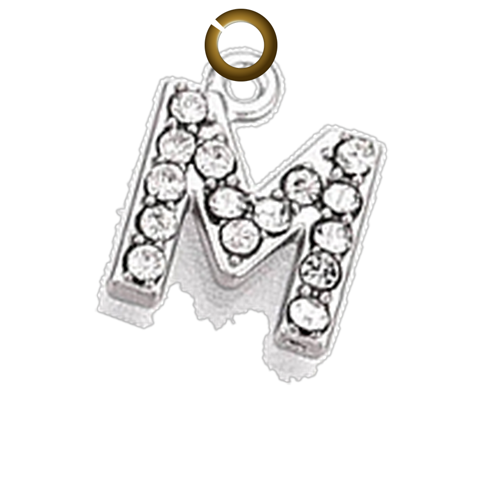 Rhinestone Letter Charm - M charm with jump ring