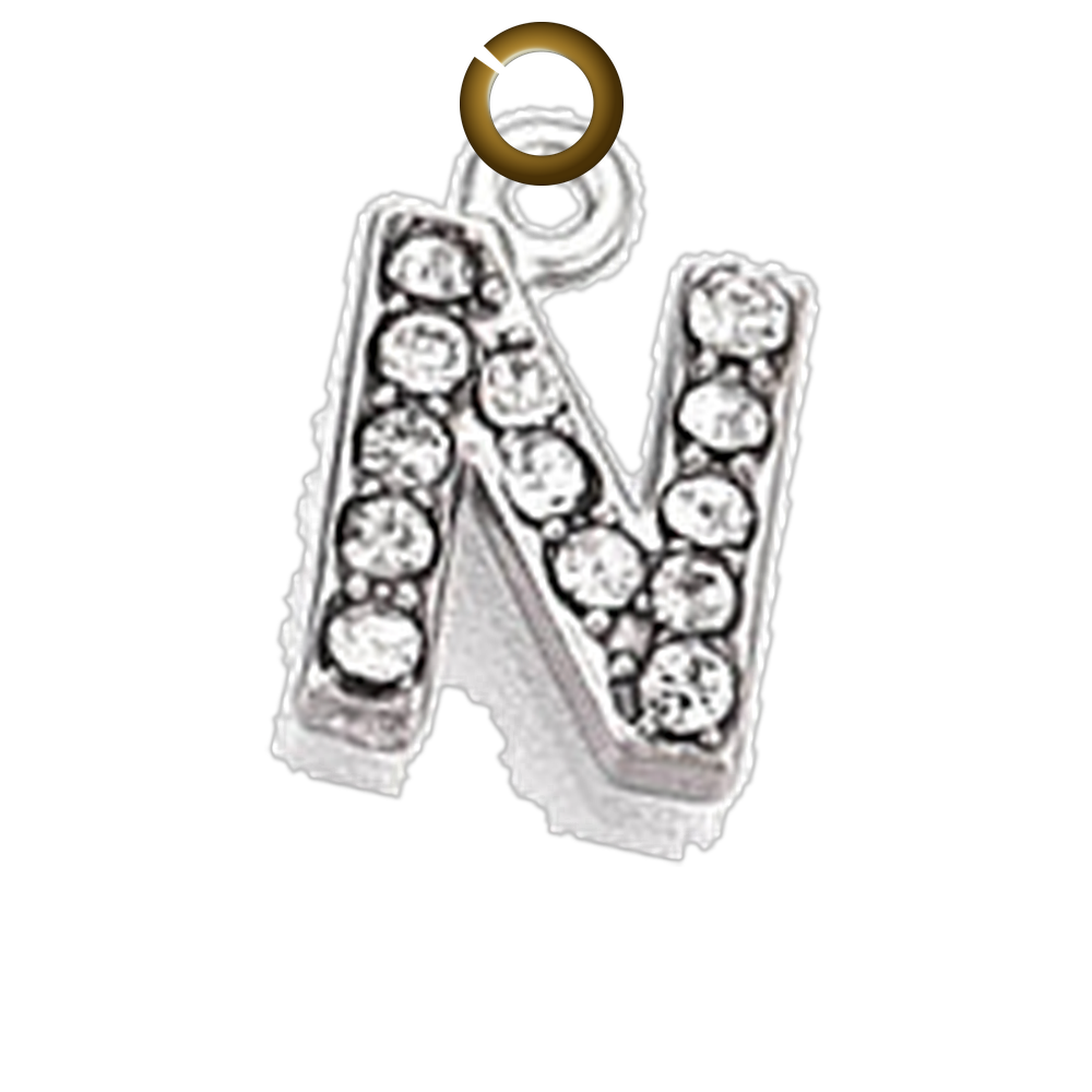 Rhinestone Letter Charm - N charm with jump ring