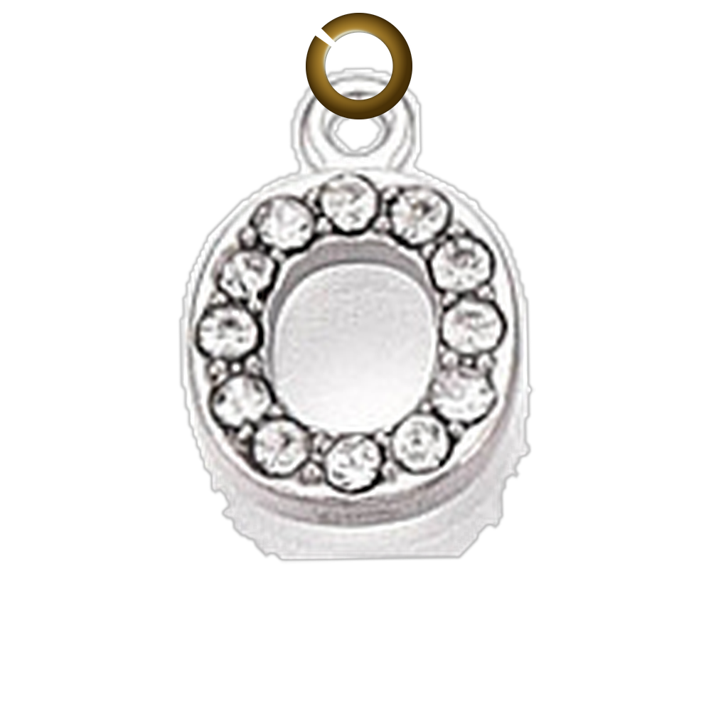 Rhinestone Letter Charm - O charm with jump ring
