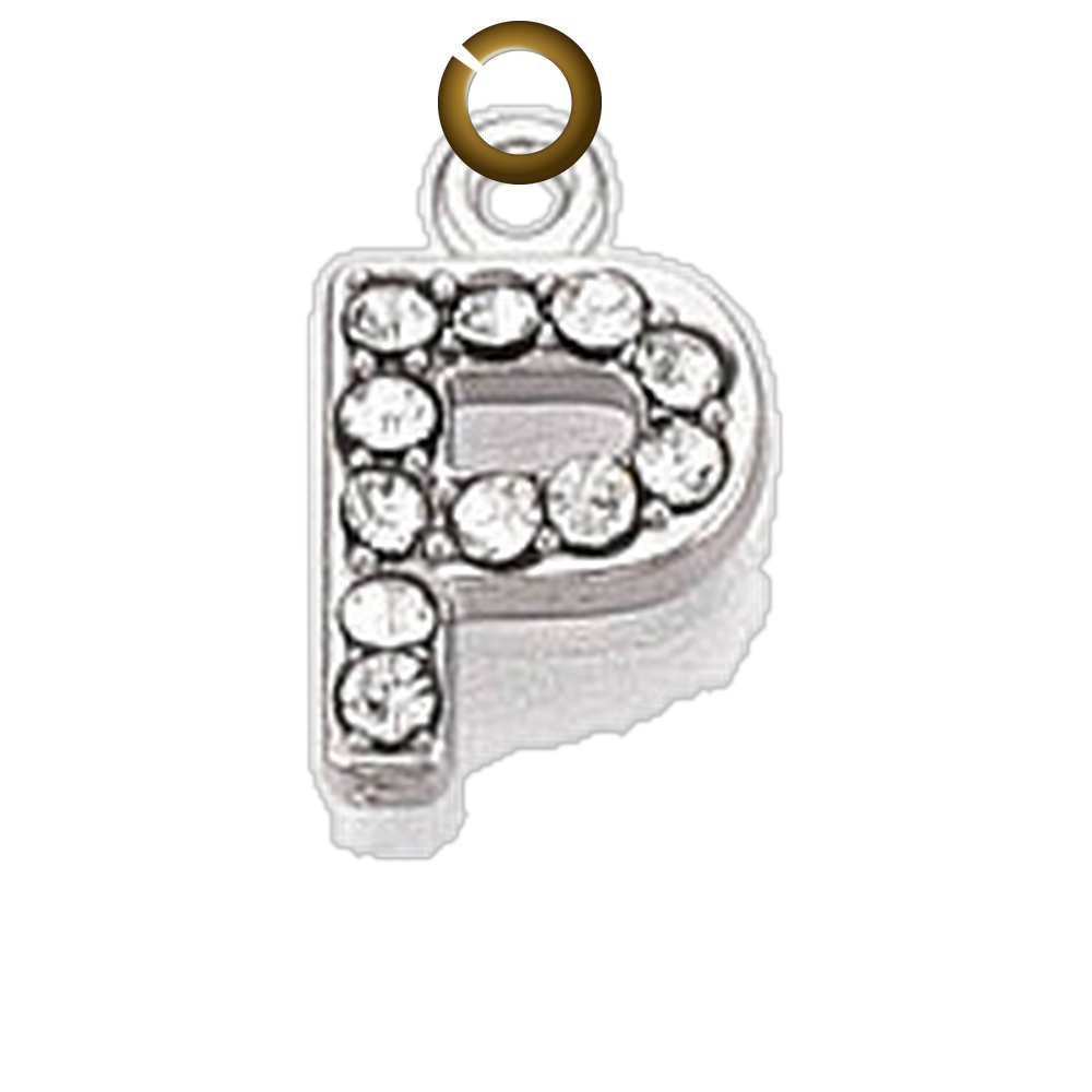 Rhinestone Letter Charm - P charm with jump ring