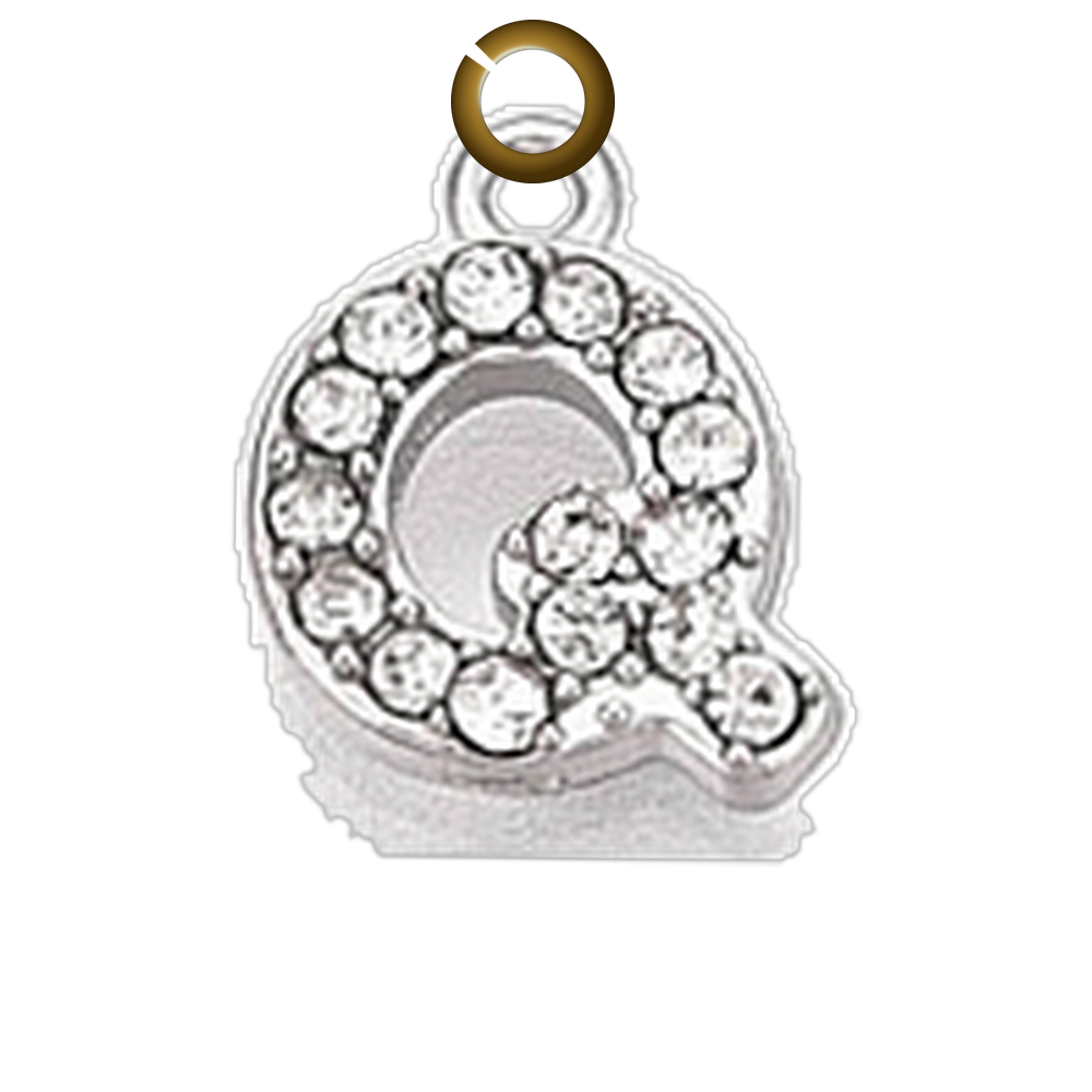 Rhinestone Letter Charm - Q charm with jump ring
