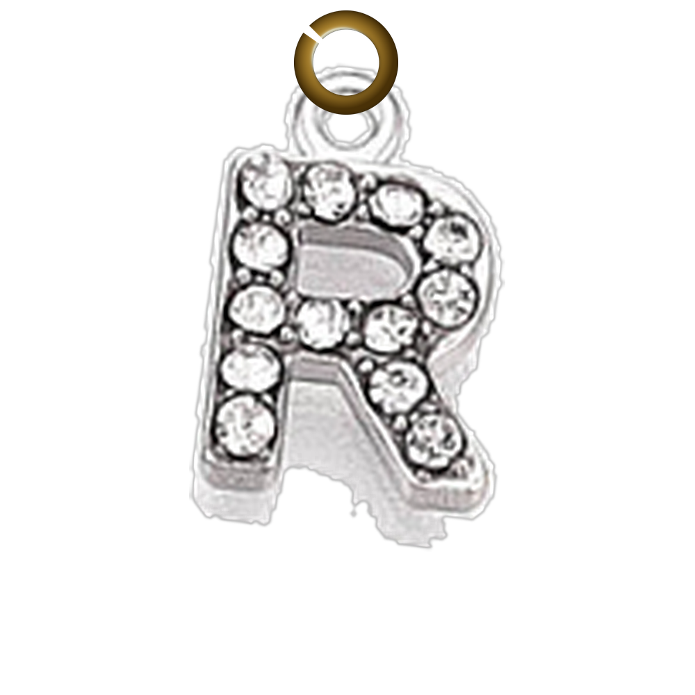 Rhinestone Letter Charm - R charm with jump ring