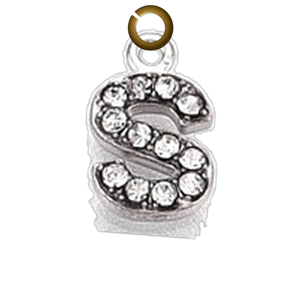 Rhinestone Letter Charm - S charm with jump ring