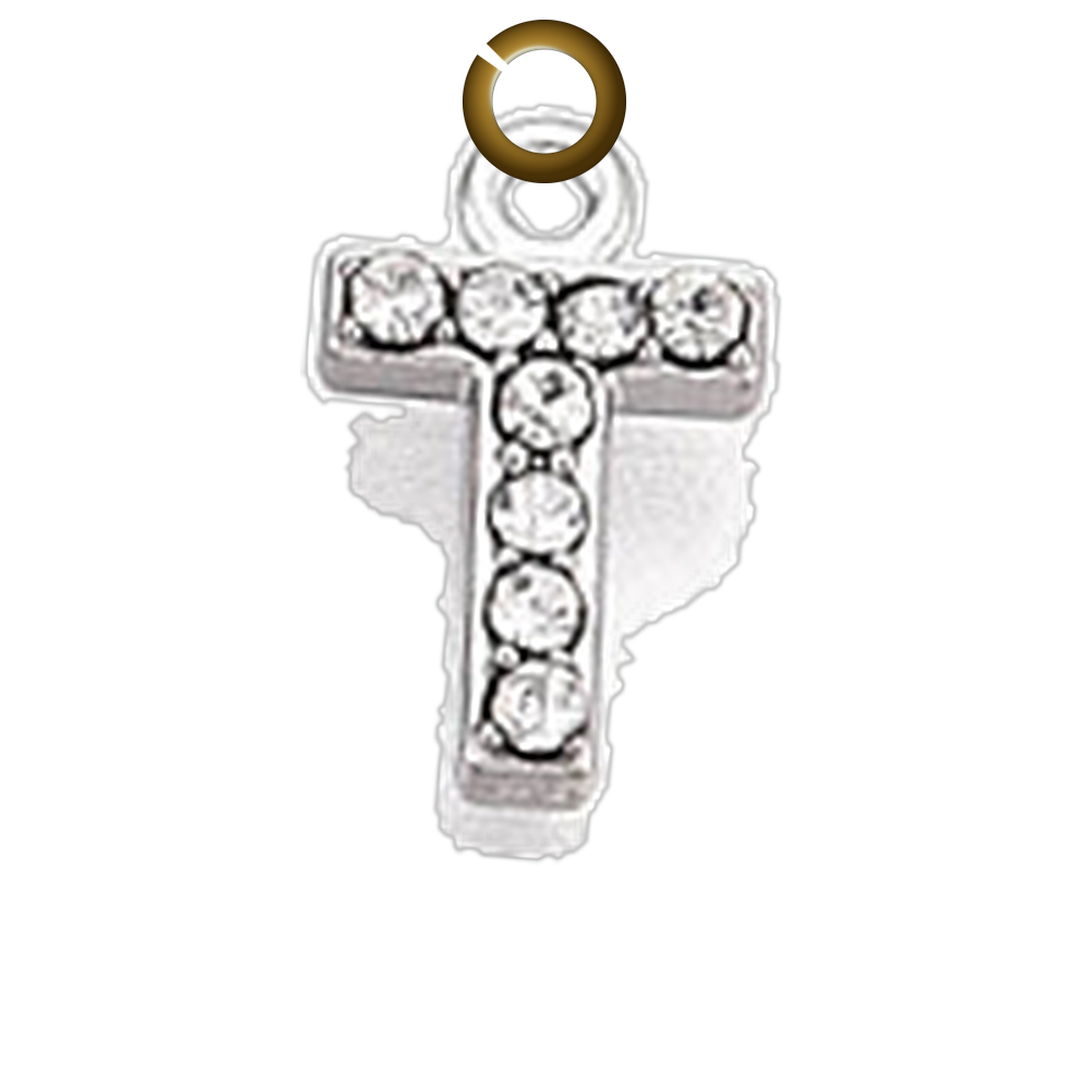 Rhinestone Letter Charm - T charm with jump ring