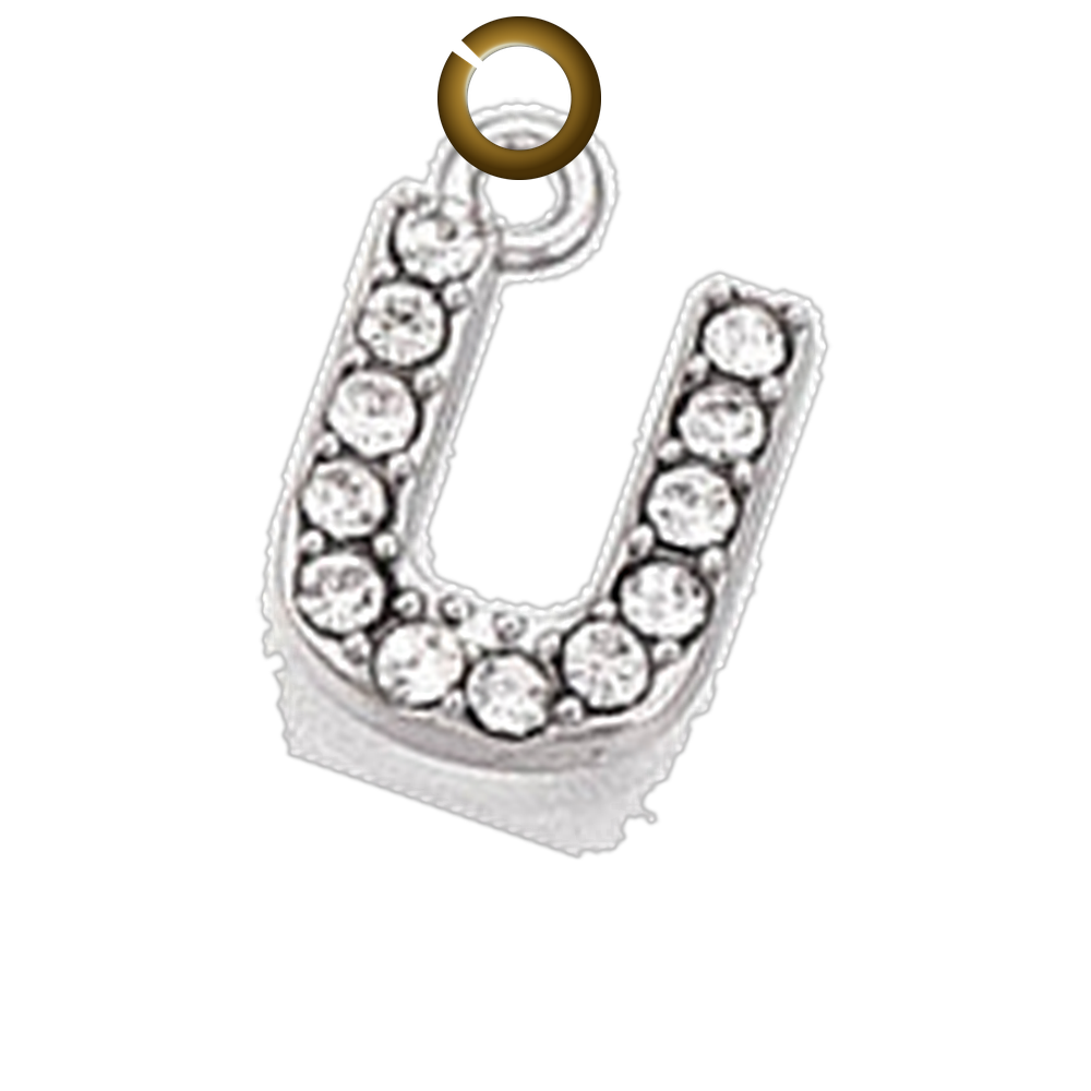 Rhinestone Letter Charm - U charm with jump ring