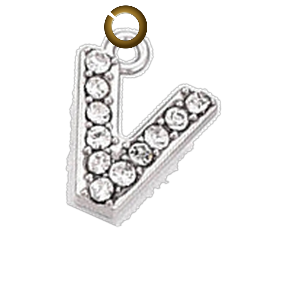 Rhinestone Letter Charm - V charm with jump ring