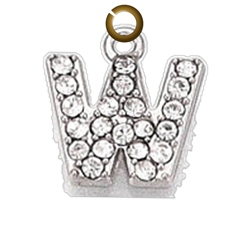 Rhinestone Letter Charm - W charm with jump ring