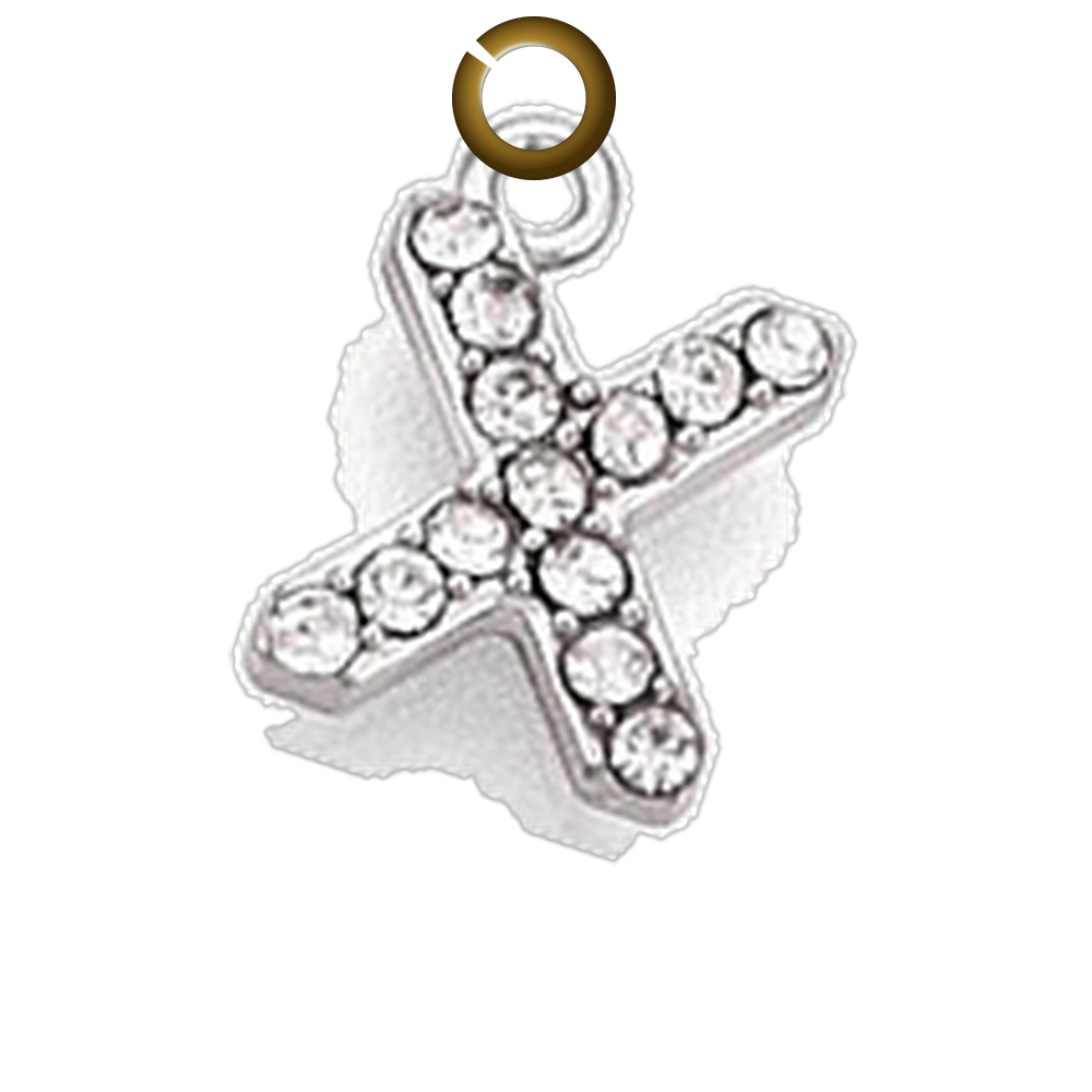 Rhinestone Letter Charm - X charm with jump ring