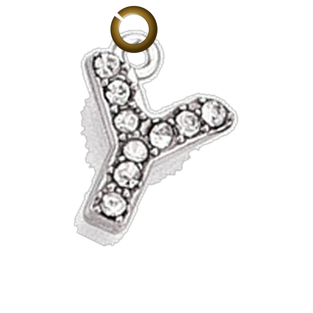 Rhinestone Letter Charm - Y charm with jump ring
