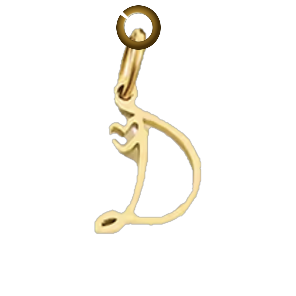 Script Heart Letter Charm - D charm with jump ring