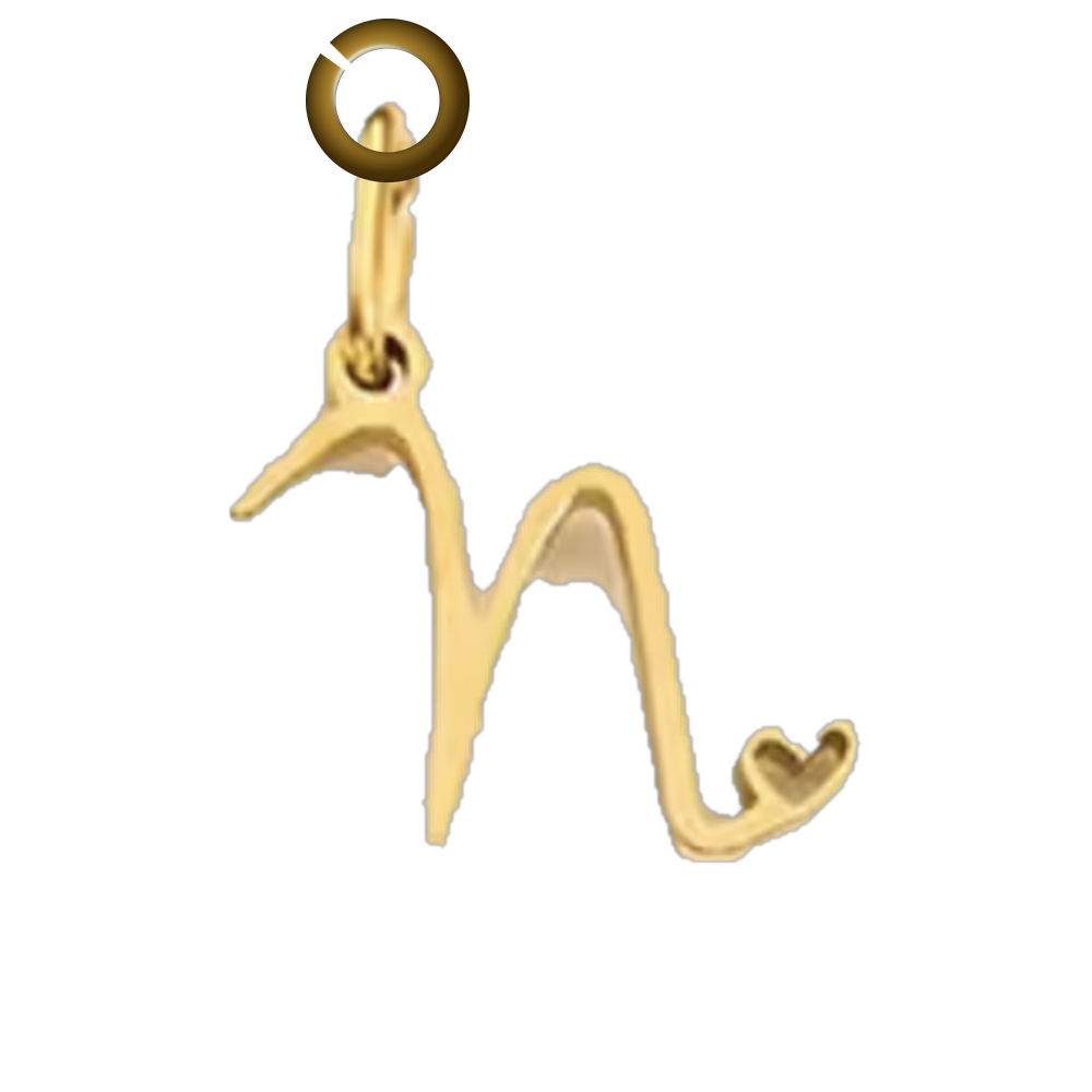 Script Heart Letter Charm - N charm with jump ring